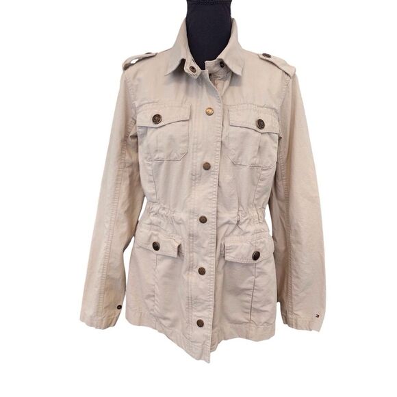 TOMMY HILFIGER Safari Cargo Military Jacket - LARGE Tan Khaki Color Utility - Picture 1 of 16